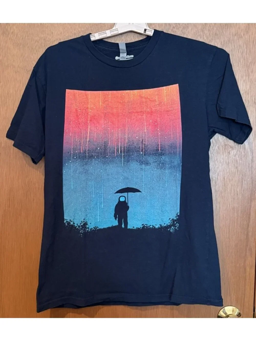 Cosmic Downpour Meteor Shower Astronaut W/Umbrella T-Shirt Medium
